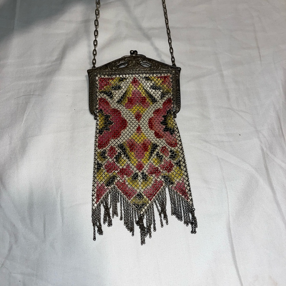 Vintage Chainmail Clutch with Pink and Yellow Accents - Picture 8 of 16